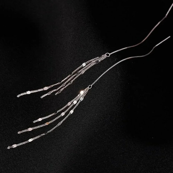 925 Sterling Silver Threader Earrings Tassel Long Chain Drop Statement Earrings - Picture 5 of 8
